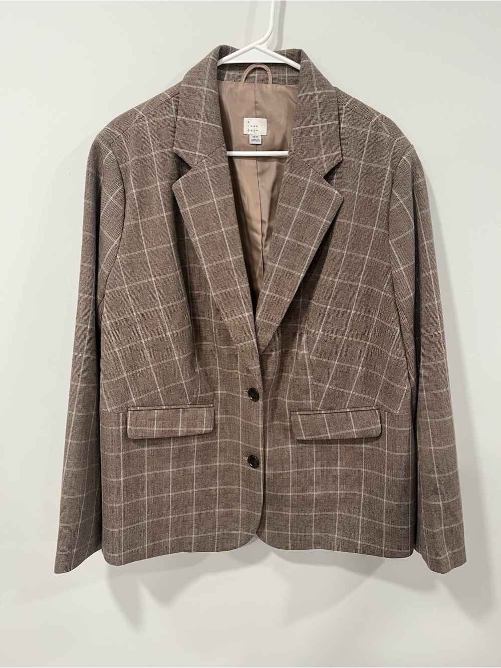 Brown Plaid Blazer - Notch Lapel - Taupe Business Jacket